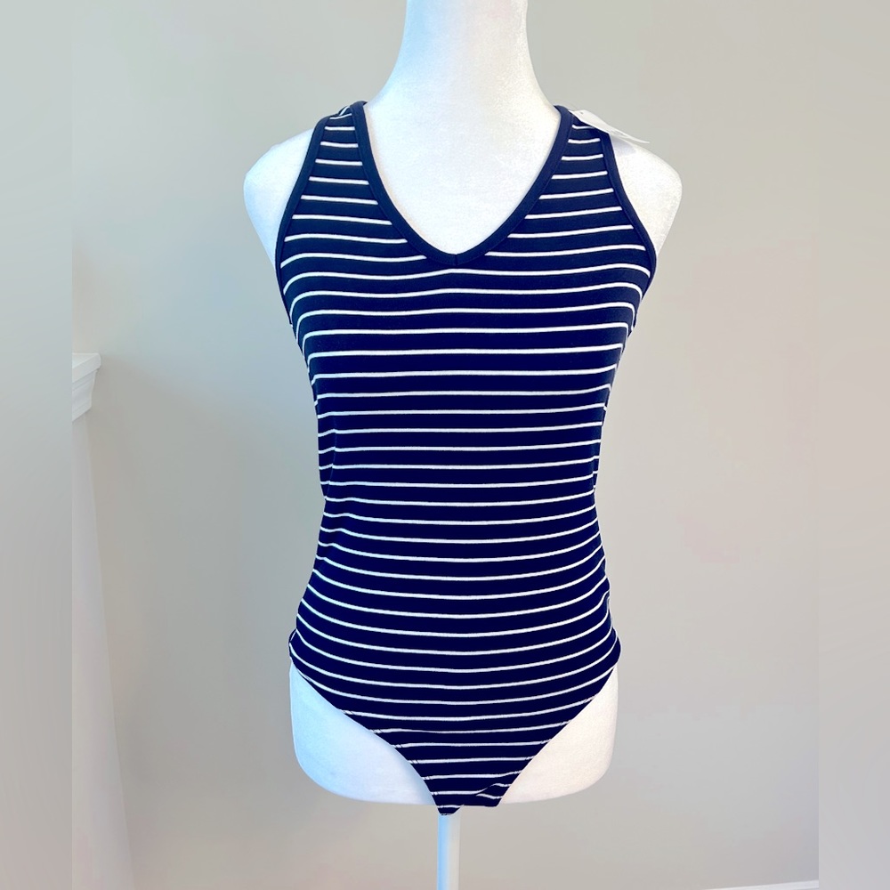 NWT Gap Modern Racerback Bodysuit- Small- Navy and White Stripes